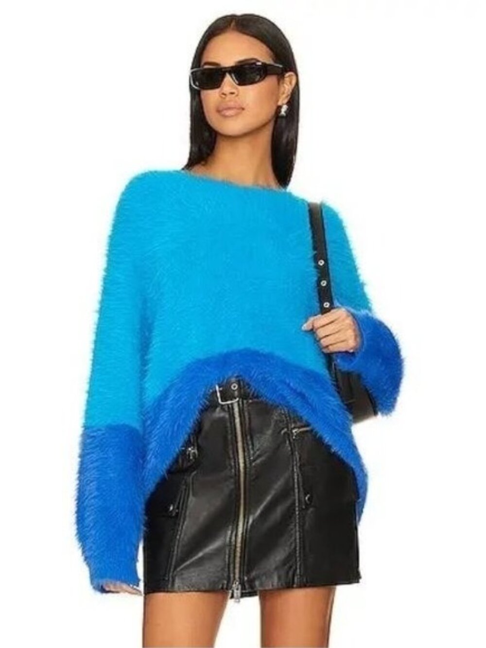 One Teaspoon Fluffy Colour-blocked Sweater in Blue Size L